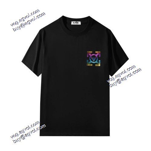2021春夏 オフホワイトブランド コピー Off-Whiteの、ロゴ Tシャツ 2色可選 伸縮性ニット ラウンドネック ストレートヘム 背面にプリント 半袖