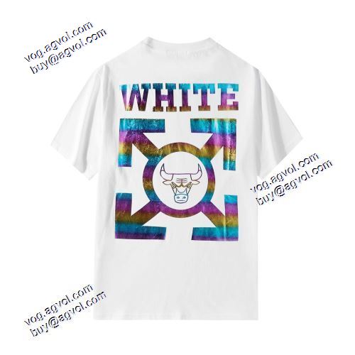 2021春夏 オフホワイトブランド コピー Off-Whiteの、ロゴ Tシャツ 2色可選 伸縮性ニット ラウンドネック ストレートヘム 背面にプリント 半袖