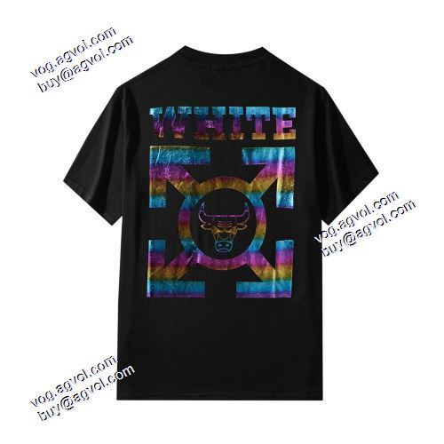 2021春夏 オフホワイトブランド コピー Off-Whiteの、ロゴ Tシャツ 2色可選 伸縮性ニット ラウンドネック ストレートヘム 背面にプリント 半袖