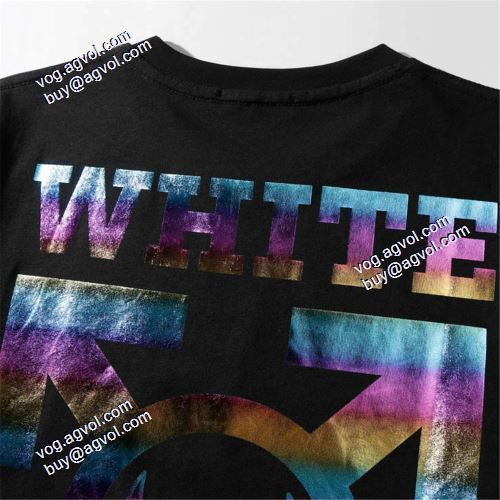 2021春夏 オフホワイトブランド コピー Off-Whiteの、ロゴ Tシャツ 2色可選 伸縮性ニット ラウンドネック ストレートヘム 背面にプリント 半袖