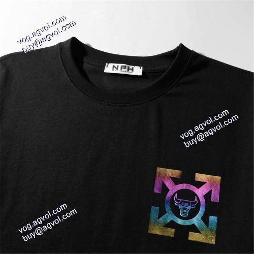2021春夏 オフホワイトブランド コピー Off-Whiteの、ロゴ Tシャツ 2色可選 伸縮性ニット ラウンドネック ストレートヘム 背面にプリント 半袖