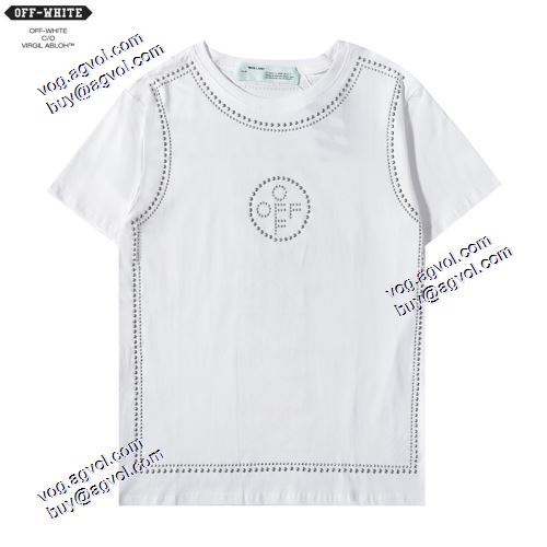 人気商品 2021春夏半袖Tシャツ オフホワイトバックにグラフィックプリント 胸元にロゴプリント クルーネック Off-White偽物ブランド