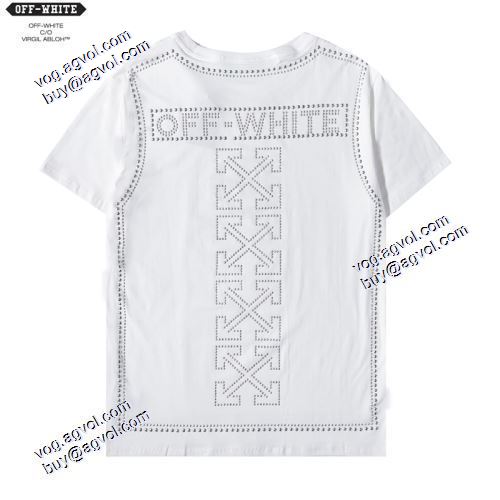 人気商品 2021春夏半袖Tシャツ オフホワイトバックにグラフィックプリント 胸元にロゴプリント クルーネック Off-White偽物ブランド