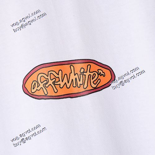 Off-Whiteスーパーコピー オフホワイト半袖Tシャツ ペイントプリント 2021春夏 胸元にロゴプリント ラウンドネック スタイリッシュな印象