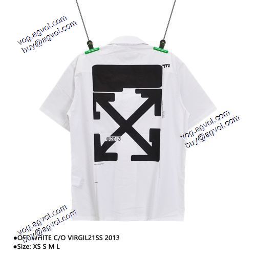 Off-Whiteスーパーコピー 2021春夏半袖シャツ オフホワイト矢印プリントの半袖シャツホワイト 絶大な人気を誇る