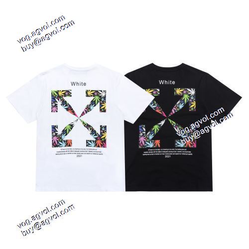 超目玉 2021春夏（オフホワイト）の、ロゴ Tシャツ伸縮性ニットラウンドネック背面にプリント半袖  Off-Whiteブランドスーパーコピー