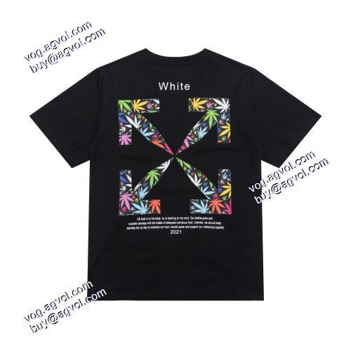 超目玉 2021春夏（オフホワイト）の、ロゴ Tシャツ伸縮性ニットラウンドネック背面にプリント半袖  Off-Whiteブランドスーパーコピー