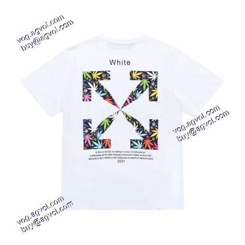 超目玉 2021春夏（オフホワイト）の、ロゴ Tシャツ伸縮性ニットラウンドネック背面にプリント半袖  Off-Whiteブランドスーパーコピー