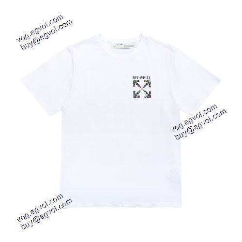 超目玉 2021春夏（オフホワイト）の、ロゴ Tシャツ伸縮性ニットラウンドネック背面にプリント半袖  Off-Whiteブランドスーパーコピー