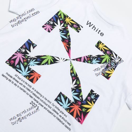 超目玉 2021春夏（オフホワイト）の、ロゴ Tシャツ伸縮性ニットラウンドネック背面にプリント半袖  Off-Whiteブランドスーパーコピー