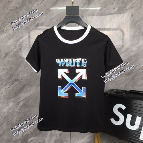 2021春夏 Off-Whiteブランドコピー オフホワイト半袖Tシャツ 胸元にロゴプリントラウンドネックドロップショルダーショートスリーブ 大好評