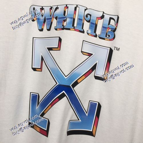 2021春夏 Off-Whiteブランドコピー オフホワイト半袖Tシャツ 胸元にロゴプリントラウンドネックドロップショルダーショートスリーブ 大好評