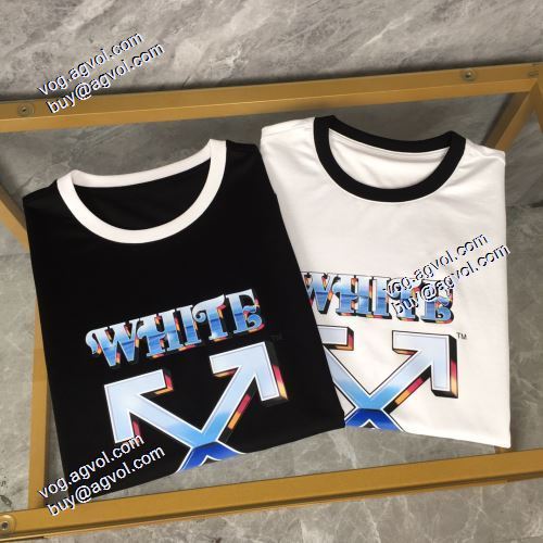 2021春夏 Off-Whiteブランドコピー オフホワイト半袖Tシャツ 胸元にロゴプリントラウンドネックドロップショルダーショートスリーブ 大好評