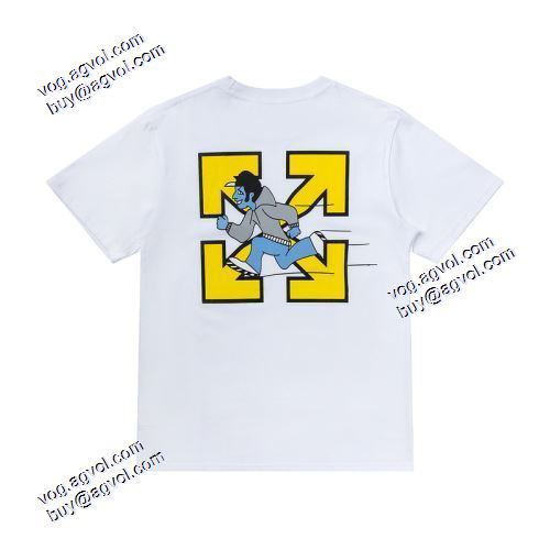 2021春夏 Off-Whiteブランド コピー オフホワイト半袖Tシャツ 大人気☆NEW!! 大気文字のプリント装飾が風変わりな感じを与える