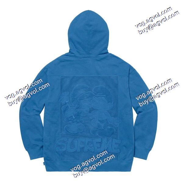 人気雑誌掲載 2020秋冬 2色可選 SUPREMEブランドコピー Supreme x Smurfs Hooded Sweatshirt 青い精霊の連名刺繍ハットの上着 パーカー