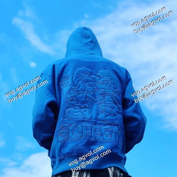 人気雑誌掲載 2020秋冬 2色可選 SUPREMEブランドコピー Supreme x Smurfs Hooded Sweatshirt 青い精霊の連名刺繍ハットの上着 パーカー