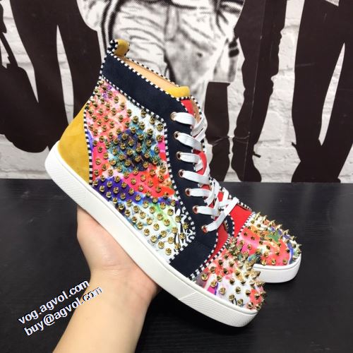 2021秋冬 クリスチャンルブタン Christian Louboutin スタッズ ハイトップシューズ 高品質 人気 クリスチャンルブタンブランド コピー ハイカット 高機能防滑ソール チロリアンテープ 