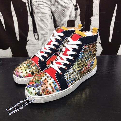 2021秋冬 クリスチャンルブタン Christian Louboutin スタッズ ハイトップシューズ 高品質 人気 クリスチャンルブタンブランド コピー ハイカット 高機能防滑ソール チロリアンテープ 