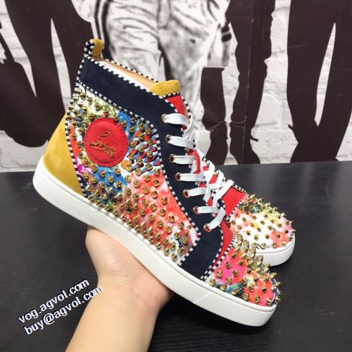 2021秋冬 クリスチャンルブタン Christian Louboutin スタッズ ハイトップシューズ 高品質 人気 クリスチャンルブタンブランド コピー ハイカット 高機能防滑ソール チロリアンテープ 