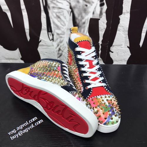 2021秋冬 クリスチャンルブタン Christian Louboutin スタッズ ハイトップシューズ 高品質 人気 クリスチャンルブタンブランド コピー ハイカット 高機能防滑ソール チロリアンテープ 