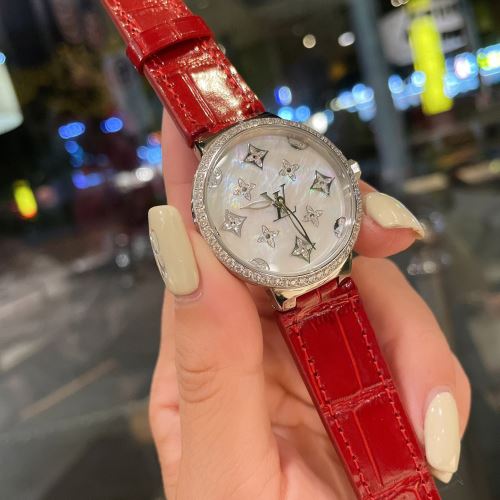 多色選択可 女性用腕時計 ダイヤベゼル 存在感のある 2022早春 ルイ ヴィトン LOUIS VUITTON 牛革布地ベルト ミネラルガラス ルイ ヴィトンブランド コピー