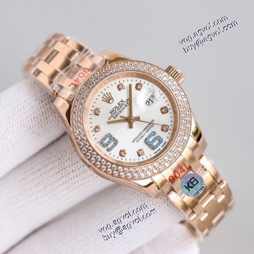 限定セール 2021秋冬 ロレックス ROLEX レザー 摩擦に強い鉱物質鏡面 ダイヤベゼル 女性用腕時計 存在感のある 機械式（自動巻き）ムーブメント ロレックスコピー