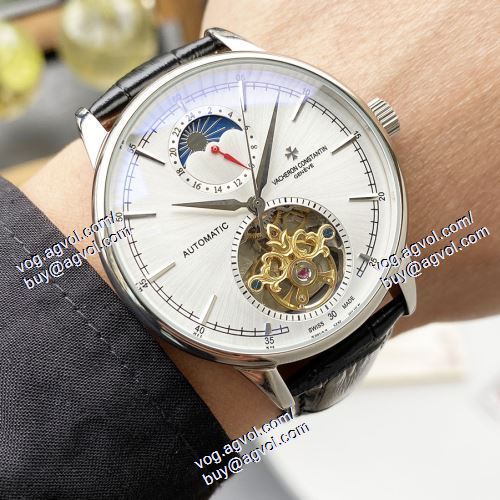 機械式 VACHERON CONSTANTINスーパーコピー 激安 大人気☆NEW!! 2021春夏 メンズ 腕時計 4色可選 42*13mm 星辰月相显示 レザー セール中