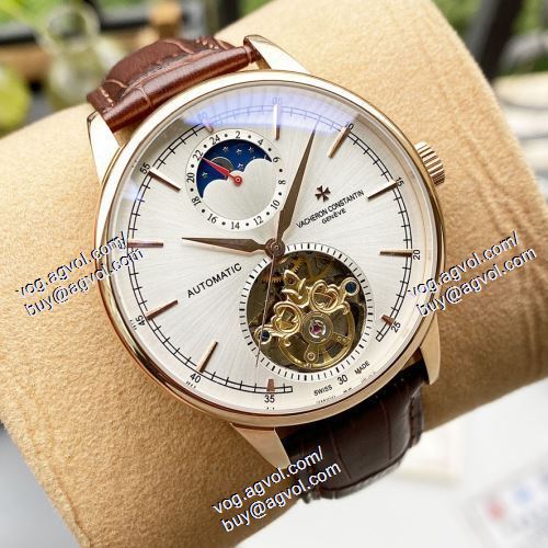 機械式 VACHERON CONSTANTINスーパーコピー 激安 大人気☆NEW!! 2021春夏 メンズ 腕時計 4色可選 42*13mm 星辰月相显示 レザー セール中
