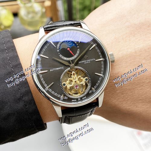 機械式 VACHERON CONSTANTINスーパーコピー 激安 大人気☆NEW!! 2021春夏 メンズ 腕時計 4色可選 42*13mm 星辰月相显示 レザー セール中