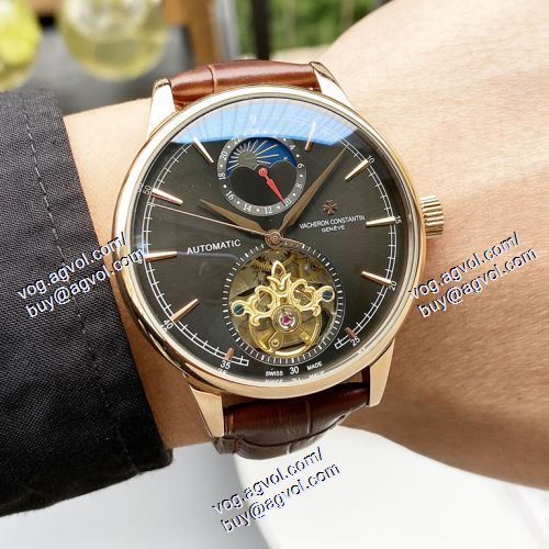機械式 VACHERON CONSTANTINスーパーコピー 激安 大人気☆NEW!! 2021春夏 メンズ 腕時計 4色可選 42*13mm 星辰月相显示 レザー セール中