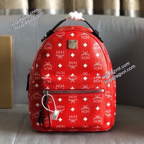 デザイン性の高い 2021秋冬 Stark Visetos バックパック レッド エムシーエム コピー MCM 鮮やかな赤が目立つ