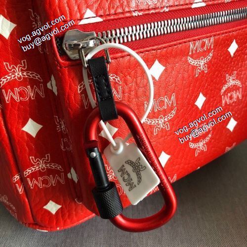 デザイン性の高い 2021秋冬 Stark Visetos バックパック レッド エムシーエム コピー MCM 鮮やかな赤が目立つ