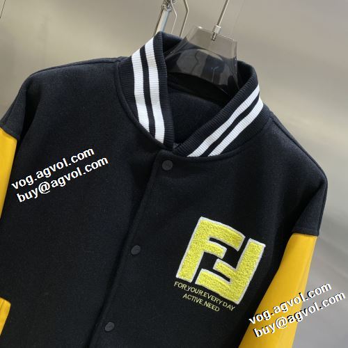 高級感漂わせる フェンディ偽物ブランド 2021秋冬 フェンディ FENDI 海外セレブ愛用 革ジャンパー 野球ウェア 鮮やかな配色 