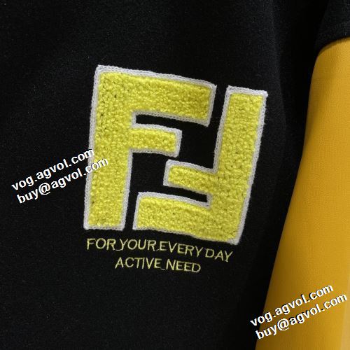 高級感漂わせる フェンディ偽物ブランド 2021秋冬 フェンディ FENDI 海外セレブ愛用 革ジャンパー 野球ウェア 鮮やかな配色 