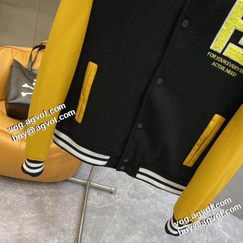高級感漂わせる フェンディ偽物ブランド 2021秋冬 フェンディ FENDI 海外セレブ愛用 革ジャンパー 野球ウェア 鮮やかな配色 