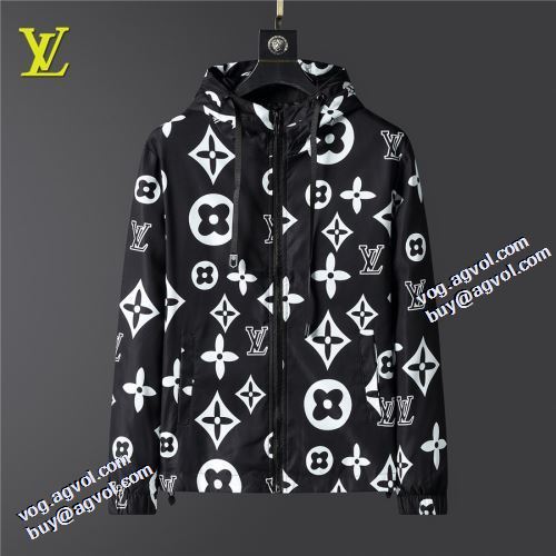 2021秋冬 極上の着心地 ルイ ヴィトンブランドスーパーコピー ルイ ヴィトン LOUIS VUITTON ジャケット ブルゾン ちょうどいい丈感 プリント柄 フード付きコート ポケット付