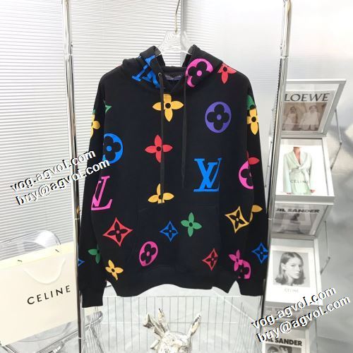 2022新作 パーカー 秋の定番 ポケットづき オリジナルプリント ルイ ヴィトン LOUIS VUITTON 2色可選 お洒落に魅せる ルイ ヴィトンスーパーコピー
