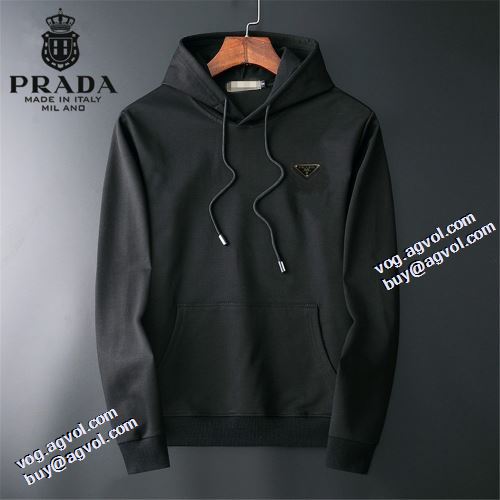 プラダブランド 偽物 通販 秋の定番 プリントパーカ 2021秋冬 帽子付き プラダ PRADA 一番人気の新作はこれ パーカー 3色可選 リブ付