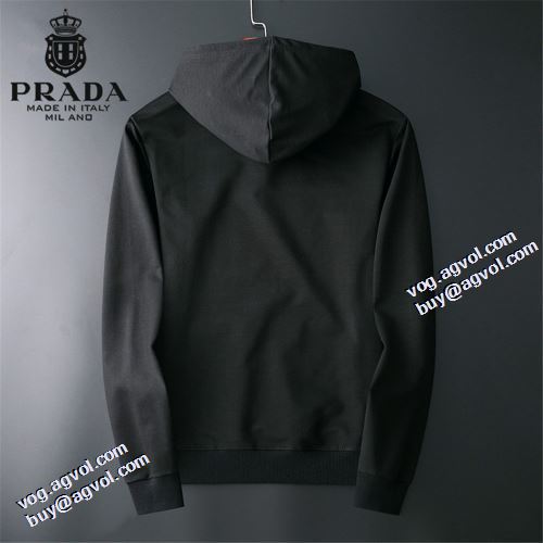 プラダブランド 偽物 通販 秋の定番 プリントパーカ 2021秋冬 帽子付き プラダ PRADA 一番人気の新作はこれ パーカー 3色可選 リブ付