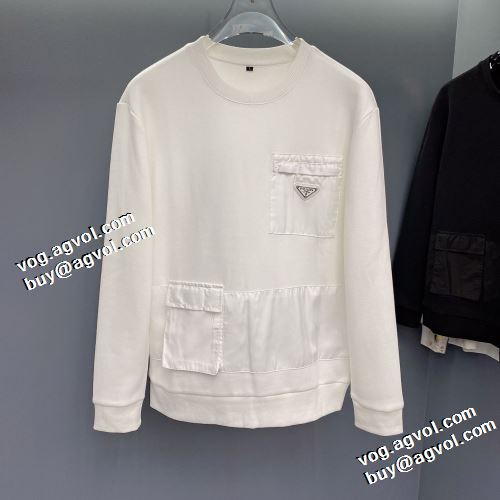 2021秋冬 プラダ PRADA プラダブランド コピー 海外限定ライン ロゴパーカー 袖ライン 2色可選 プルオーバーパーカー 程よい厚み プリントパーカ