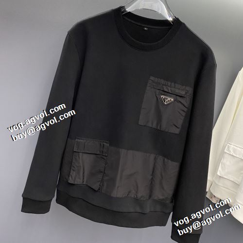 2021秋冬 プラダ PRADA プラダブランド コピー 海外限定ライン ロゴパーカー 袖ライン 2色可選 プルオーバーパーカー 程よい厚み プリントパーカ