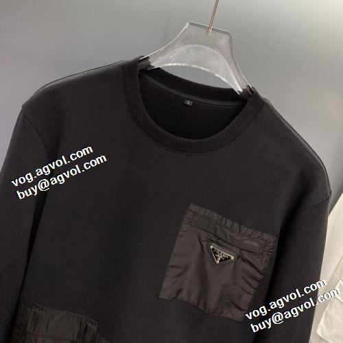 2021秋冬 プラダ PRADA プラダブランド コピー 海外限定ライン ロゴパーカー 袖ライン 2色可選 プルオーバーパーカー 程よい厚み プリントパーカ