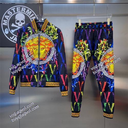 2021秋冬 軽量ジャケット 優美なお出かけスタイル ヴェルサーチVERSACE セットアップ上下 花プリントデザインジャケット ヴェルサーチコピー