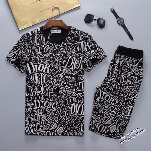 ラウンドネック 自然な肌触り 吸汗速乾 2022新作 半袖Tシャツ セットアップ上下 ディオール DIOR プリント レジャー ディオールスーパーコピー 2色可選 極上の着心地