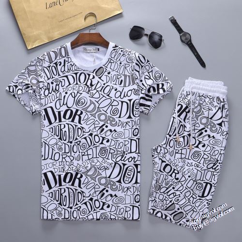 ラウンドネック 自然な肌触り 吸汗速乾 2022新作 半袖Tシャツ セットアップ上下 ディオール DIOR プリント レジャー ディオールスーパーコピー 2色可選 極上の着心地