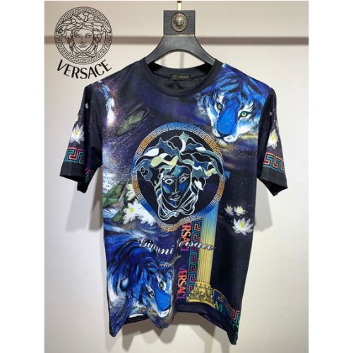 プリント 優しいフィット感 ラウンドネック 半袖Tシャツ 最安値に挑戦 バリエーションに富む ヴェルサーチコピー 2022新作 ヴェルサーチVERSACE