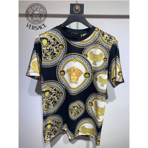 クールビズ ヴェルサーチブランド 偽物 通販 ヴェルサーチVERSACE ラウンドネック 半袖Tシャツ 2022新作 着心地抜群 プリント