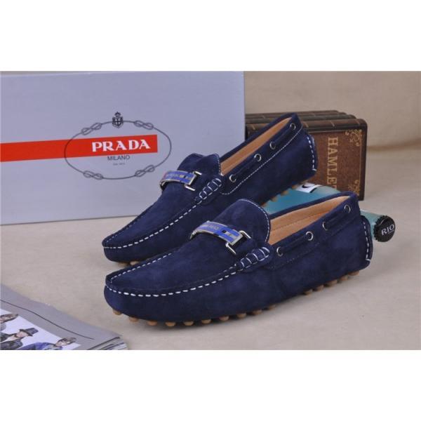 人気商品 2026-14秋冬新作 PRADA プラダ デッキシューズ スエード 靴 ネイビー