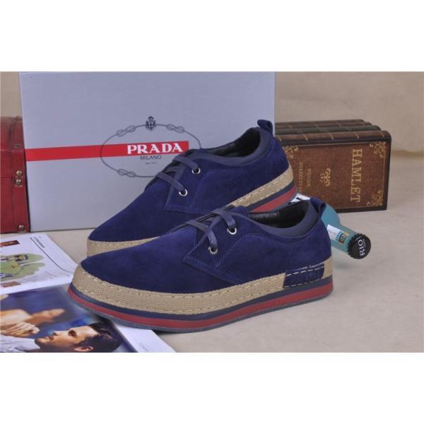 ★安心★追跡付 2026-14秋冬 PRADA プラダ デッキシューズ スエード 靴 NAVY