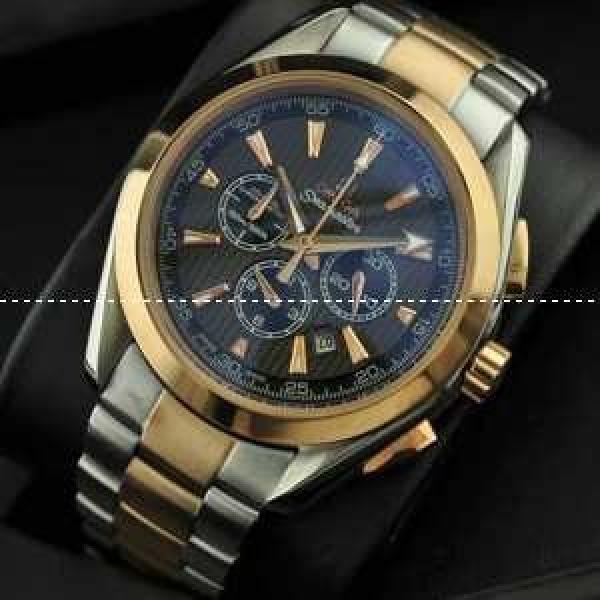OMEGA オメガ 日本製クオーツ 6針クロノグラフ メンズ腕時計 日付表示 月付表示 ステンレス 43.15mm.194.